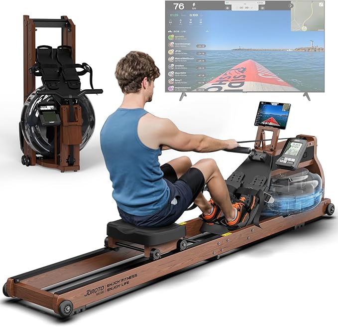 JOROTO MR380/MR390: Klappbares Eichenholz‑Rudergerät mit 28 L Tank und Bluetooth‑Monitor ✨