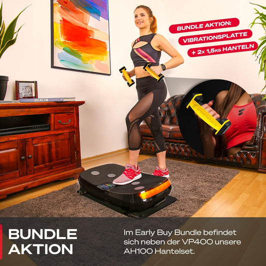 Sportstech VP400: 4D Vibrationsplatte mit Smart‑LED und Trainingsbändern ✨