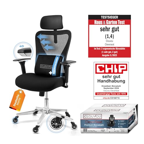 CLOUVOU PowerSeat Testsieger Ergonomischer Bürostuhl – Voll Anpassbar, Gaming, 200 kg