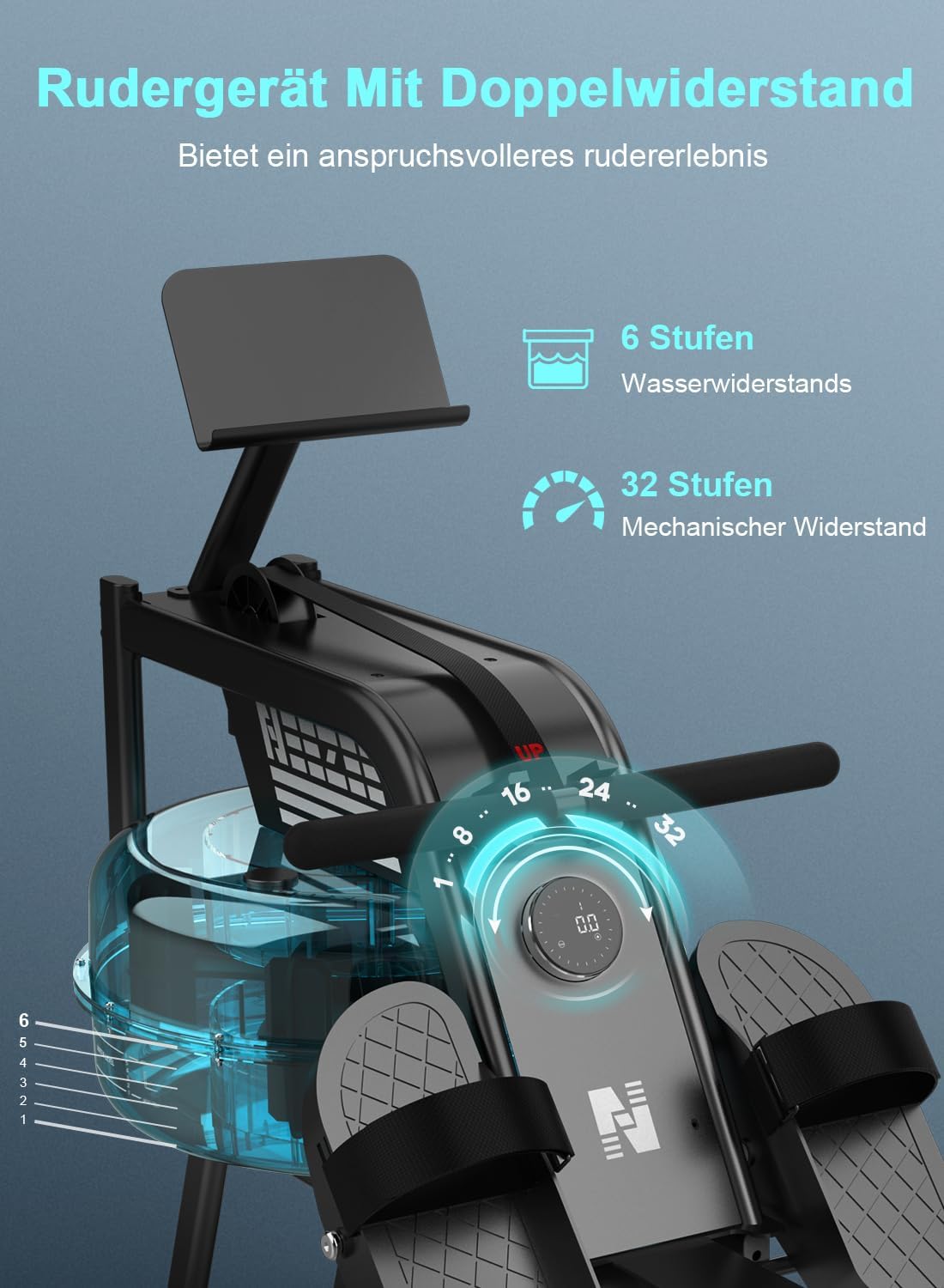 NEEZEE Wasserrudergerät: Bluetooth-Monitor, Tablet-Halterung, 150 kg Kapazität ✨