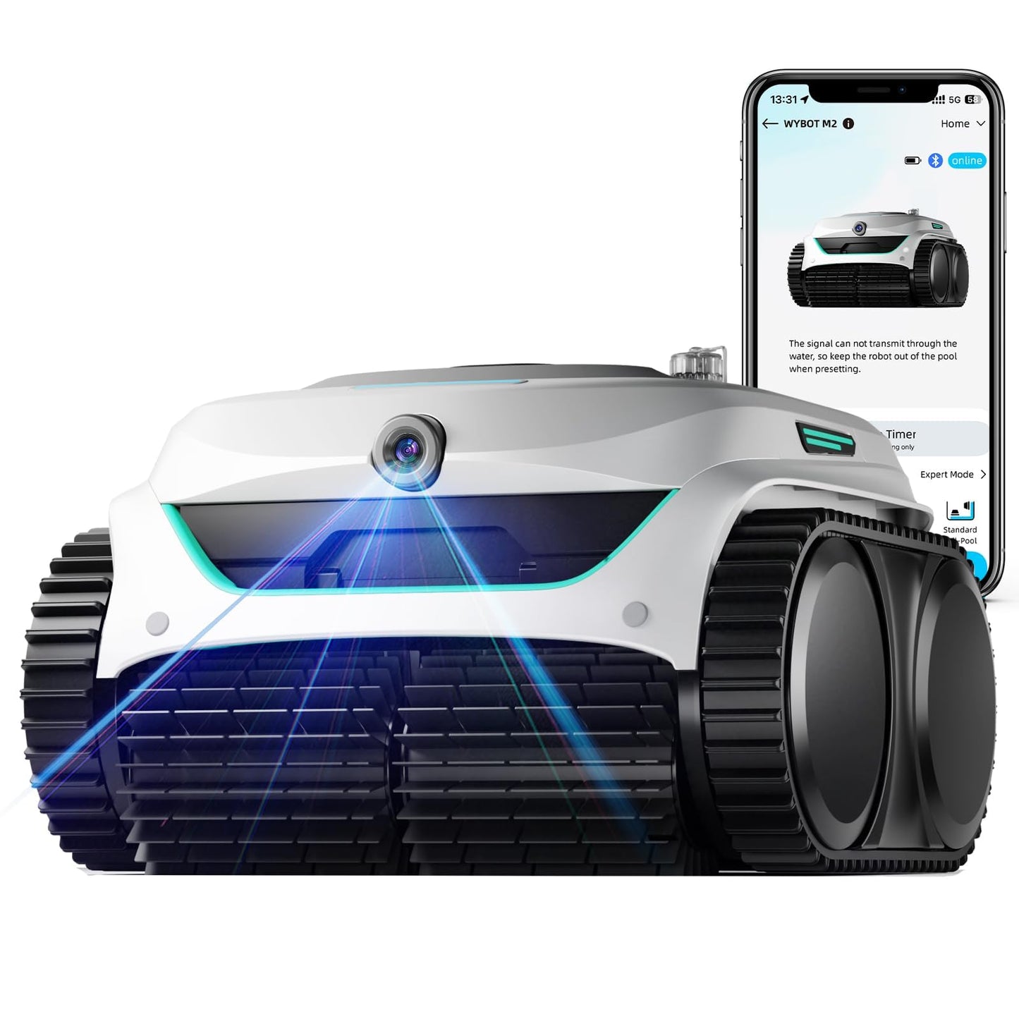 WYBOT C2 Vision AI Kamera Kabelloser poolroboter mit Akku, poolroboter Boden und Wand, Zweischicht-Filterung, leistungsstarke Absaugung, für Eingelassene Pools bis zu 180㎡(Schwarz Grün)