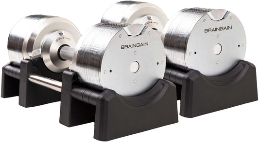 BRAINGAIN Verstellbare Hanteln: Chrom/Schwarz fürs Heimtraining-1