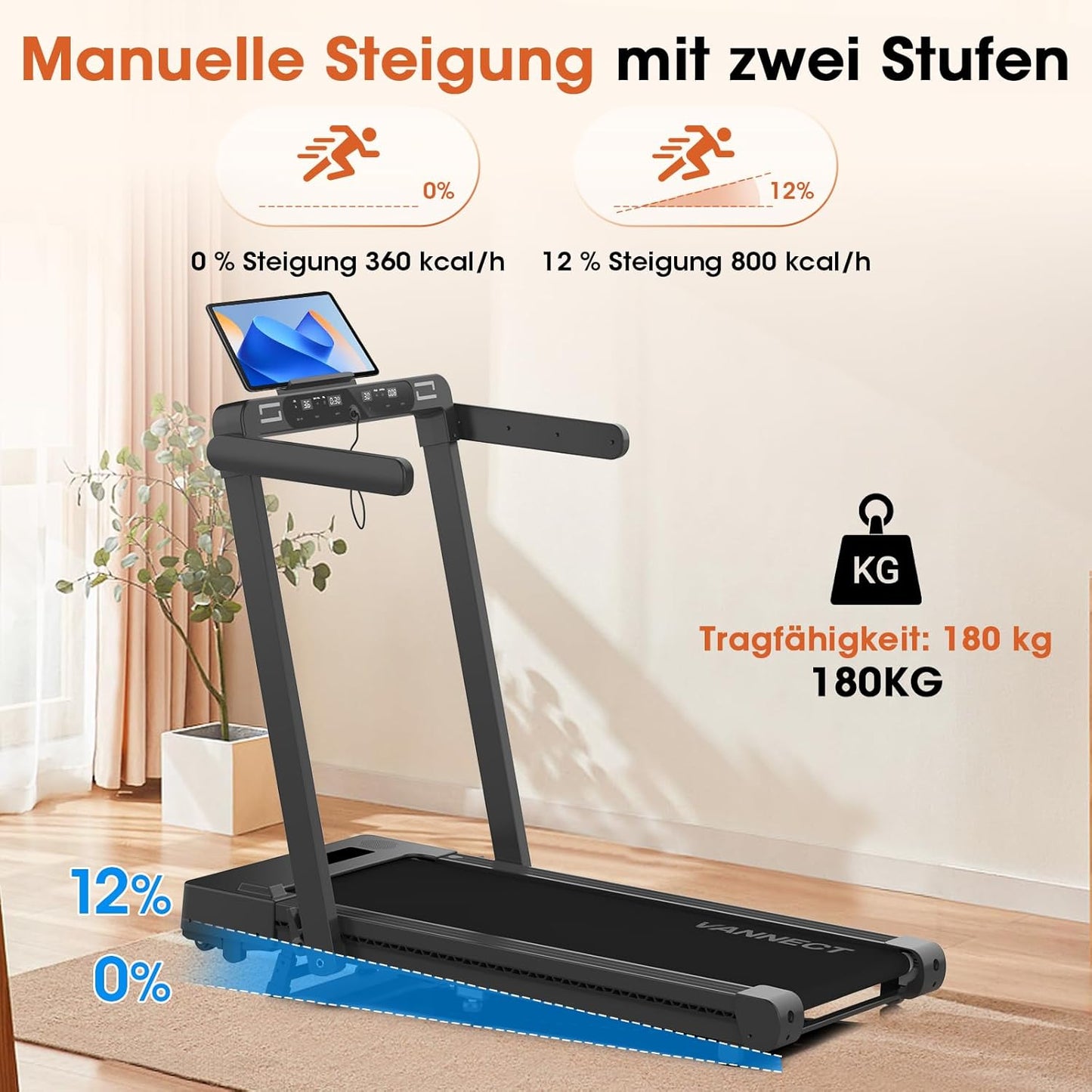 VANNECT Faltbares Laufband: Walking Pad mit Steigung für Zuhause ✨