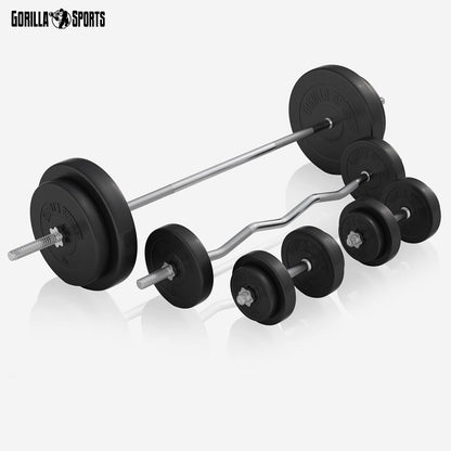 Gorilla Sports Hantelbank mit Gewichten, 170 cm Stange und Hantelset ✨