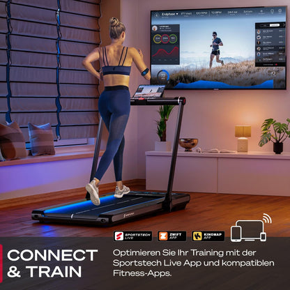 Sportstech Klappbares LED‑Laufband: Walking Pad mit Bluetooth‑App-i