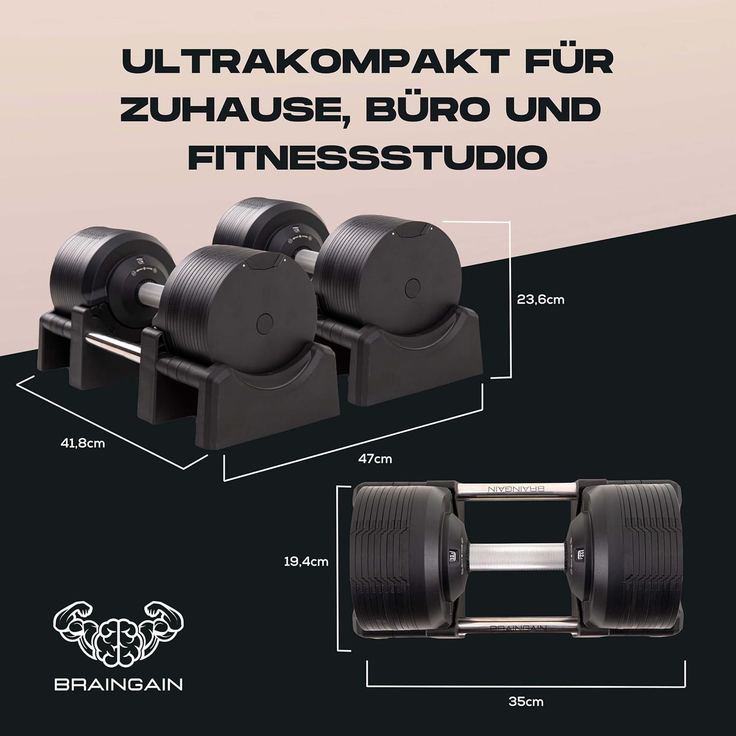BRAINGAIN Verstellbare Hanteln: Chrom/Schwarz, Krafttraining für Zuhause u