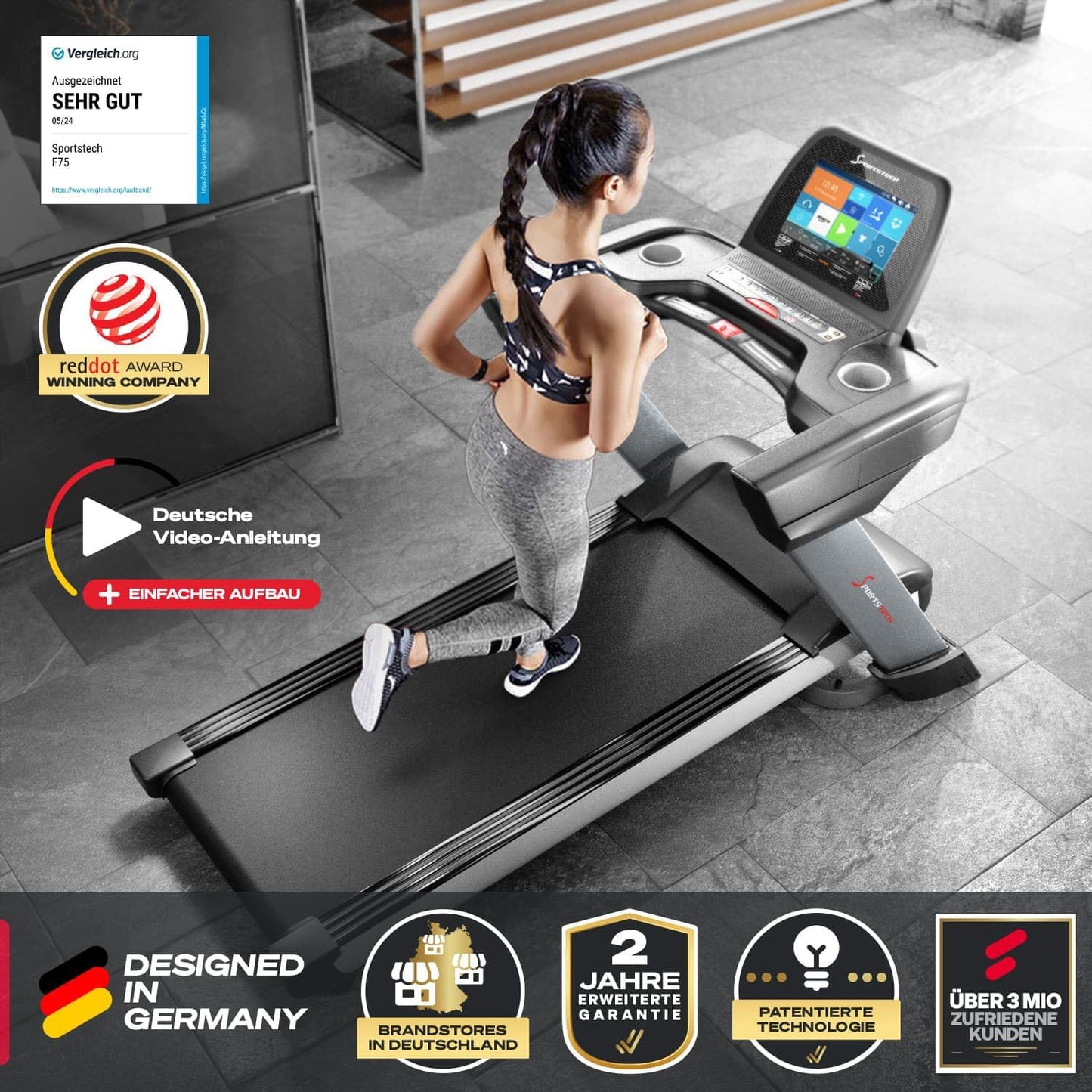 Sportstech F75: Profi-Laufband, klappbar, 7 PS, Android ✨