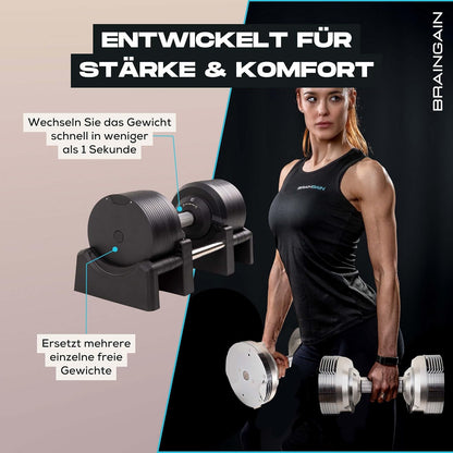 BRAINGAIN Verstellbare Hanteln: Chrom/Schwarz, Krafttraining für Zuhause u