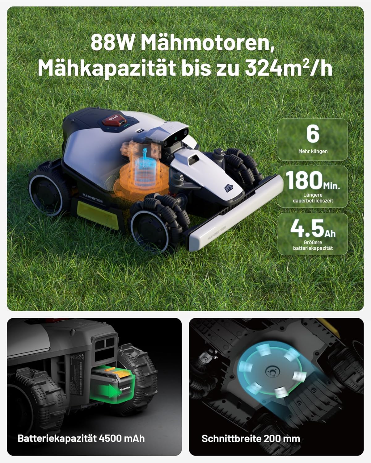 MAMMOTION LUBA mini AWD 800, 800m², Ohne Kabel, NetRTK+Vision, 4G, 80% Steigung